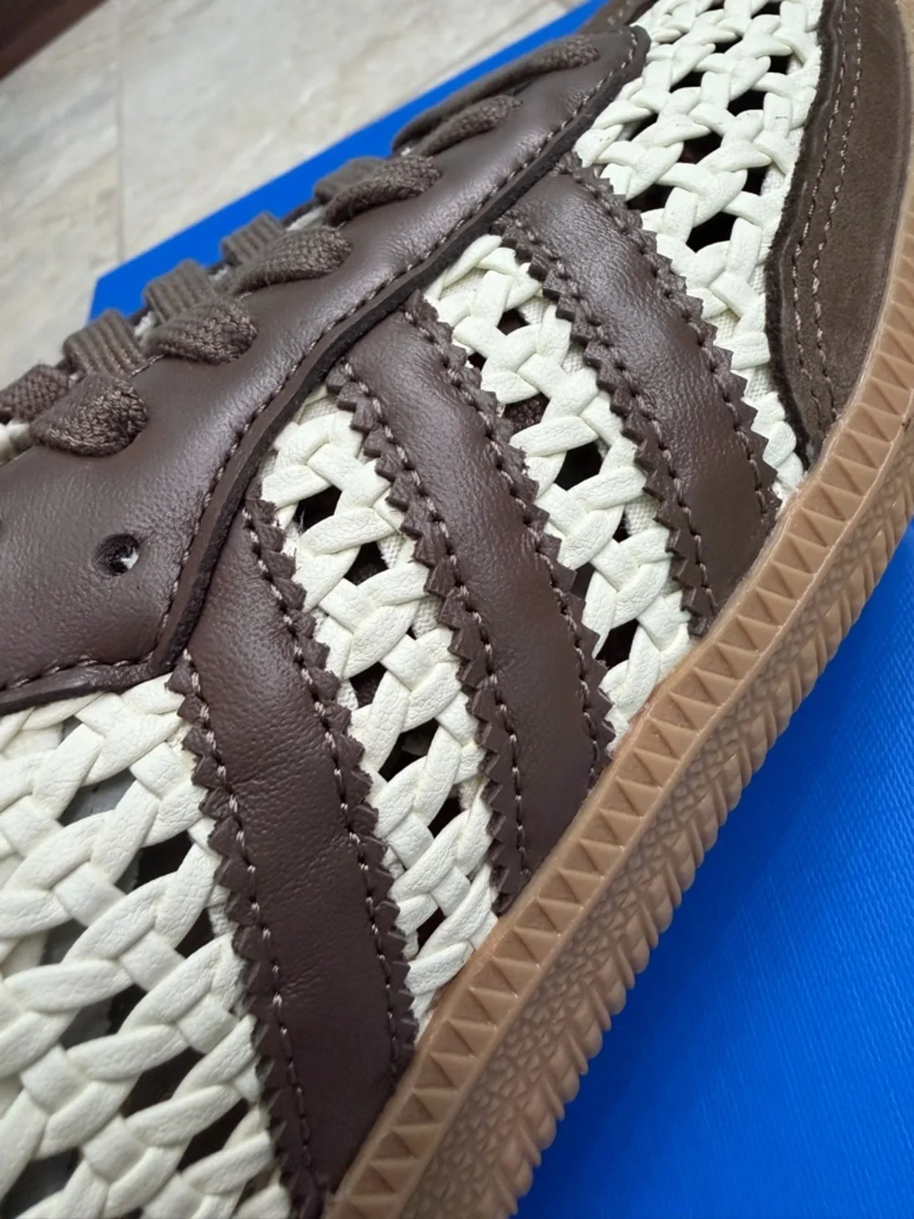 adidas Samba OG Basketweave Crochet Cream White Earth Strata Sneakers - Picture 11 of 14